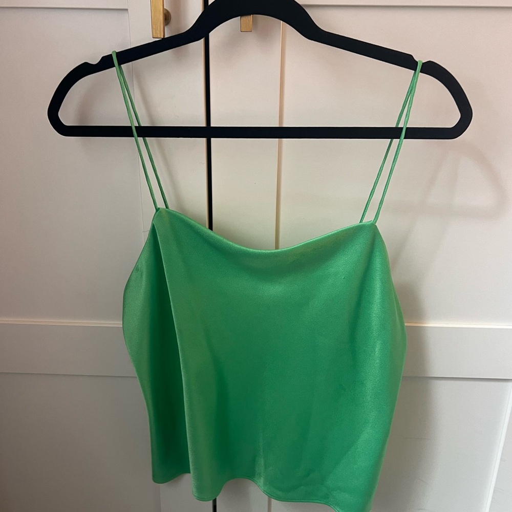 Alice + Olivia Green Harmon Drapey Silk Top